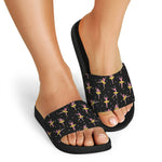 Dancing Ballet Pattern Print Black Slide Sandals