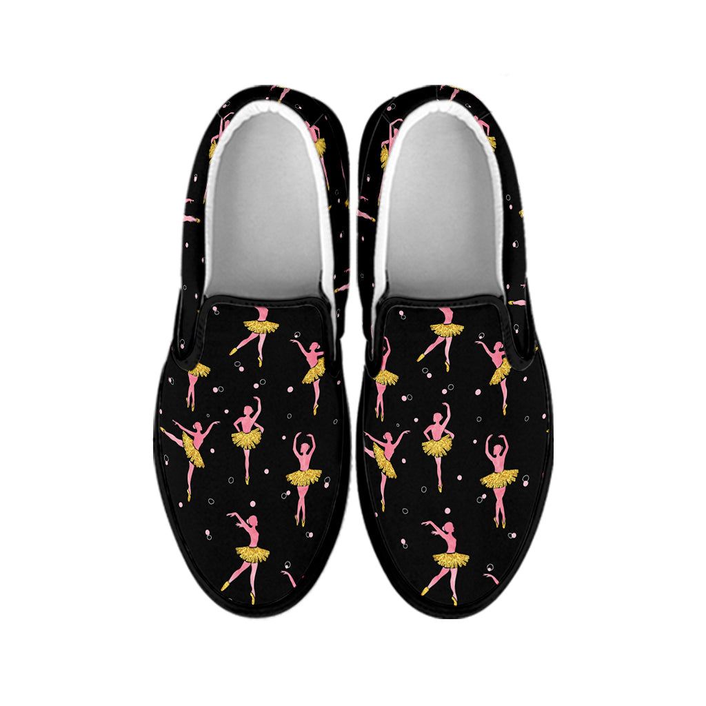 Dancing Ballet Pattern Print Black Slip On Shoes