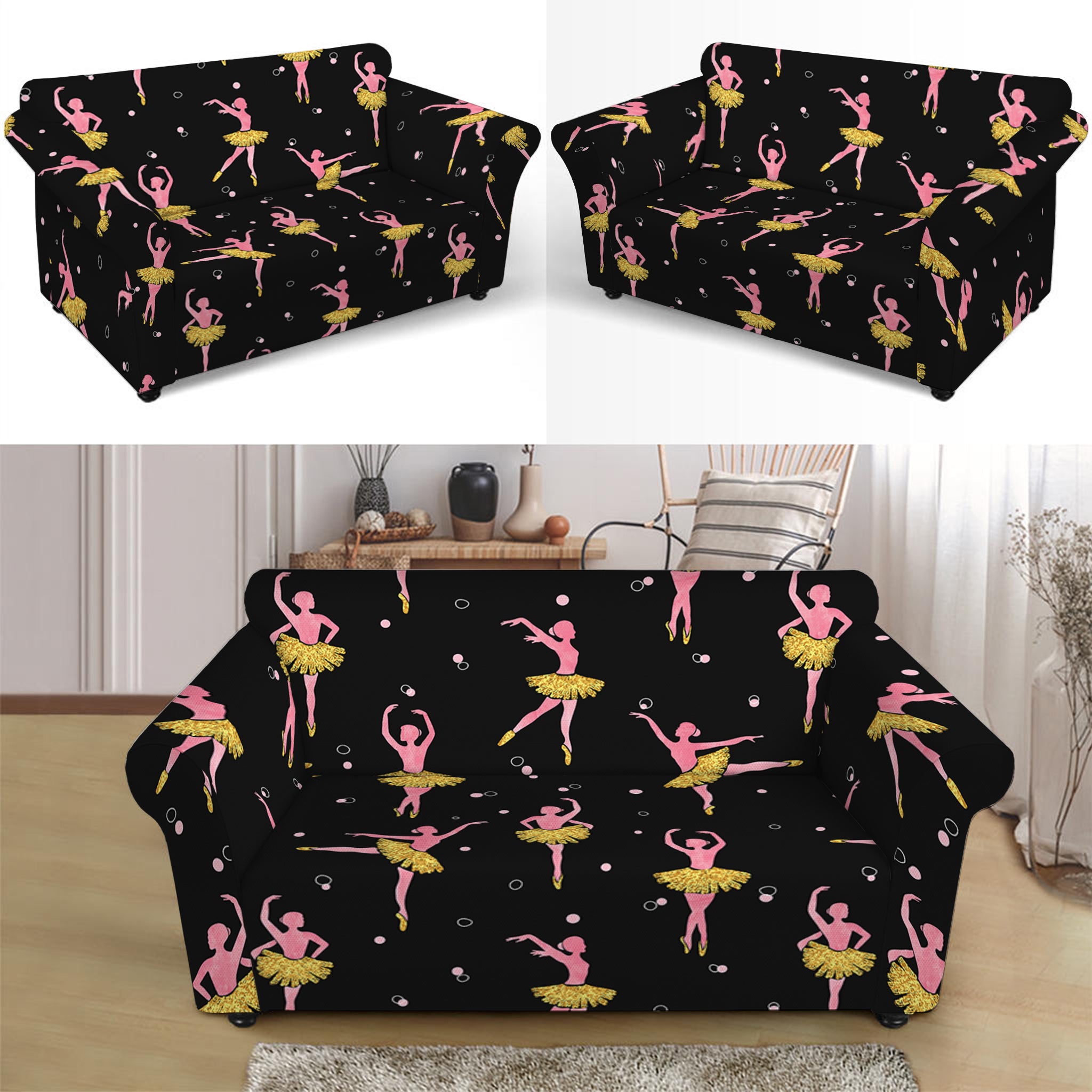 Dancing Ballet Pattern Print Loveseat Slipcover