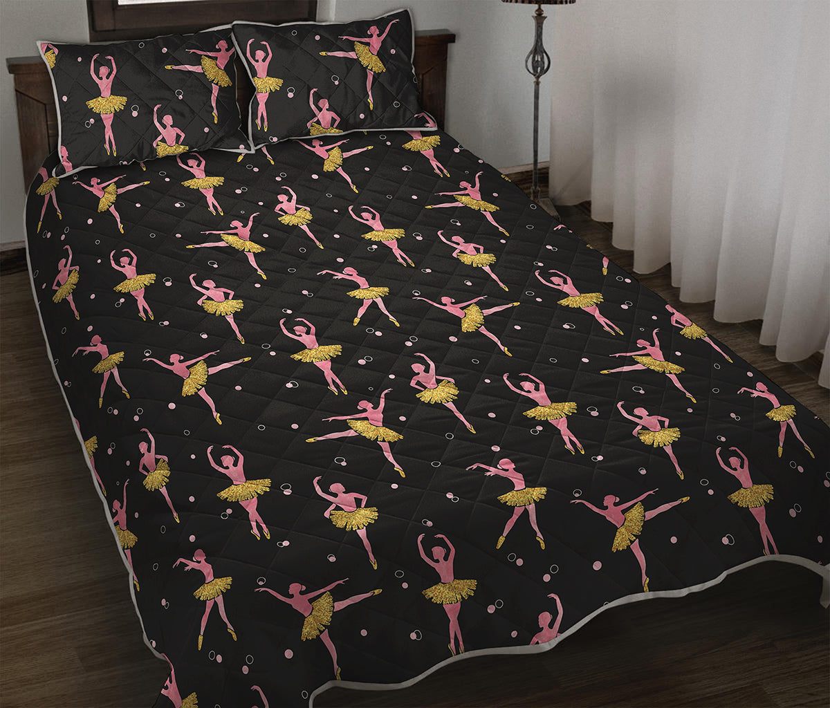 Dancing Ballet Pattern Print Quilt Bed Set