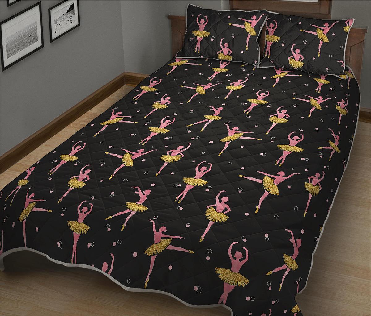 Dancing Ballet Pattern Print Quilt Bed Set