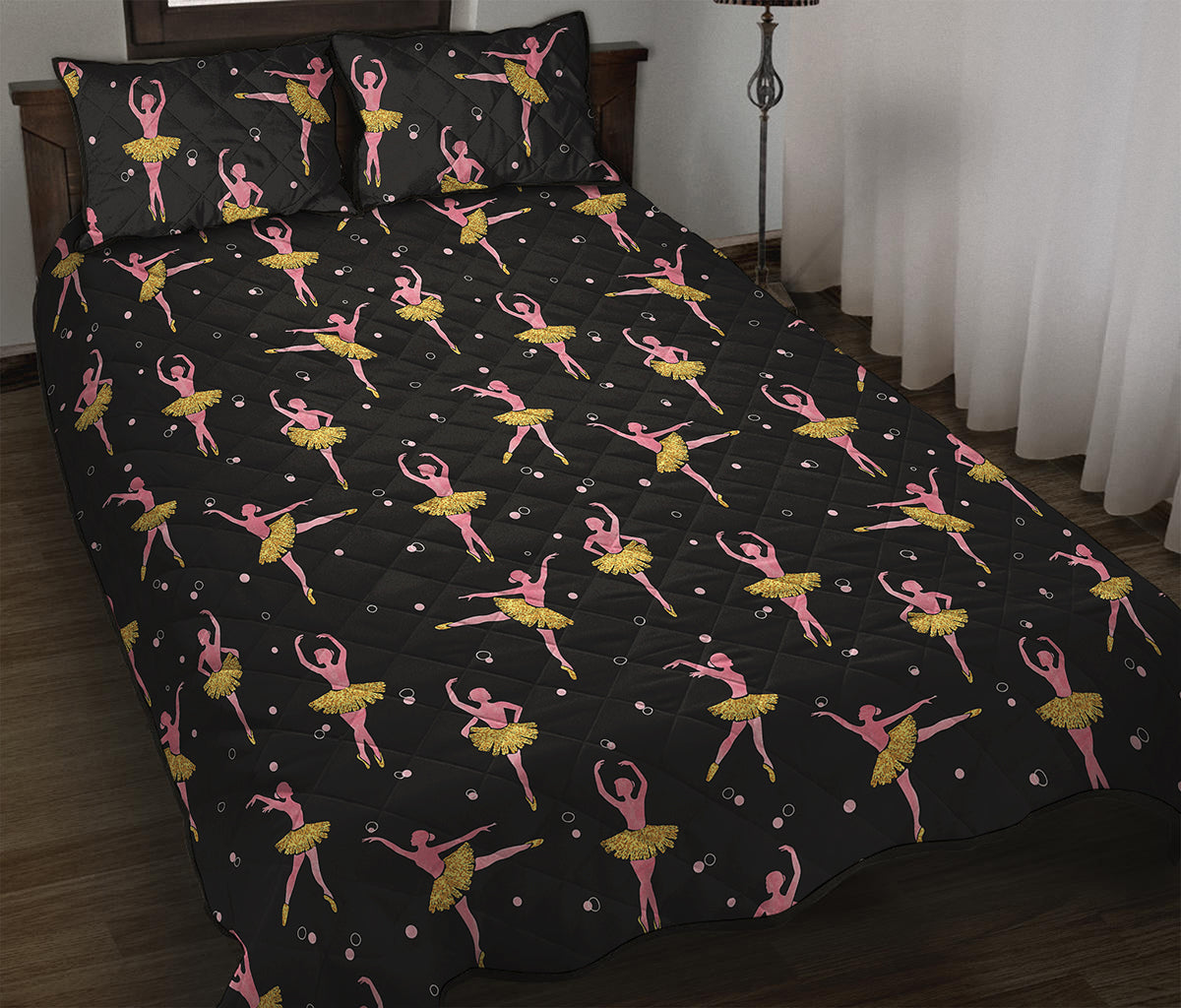 Dancing Ballet Pattern Print Quilt Bed Set