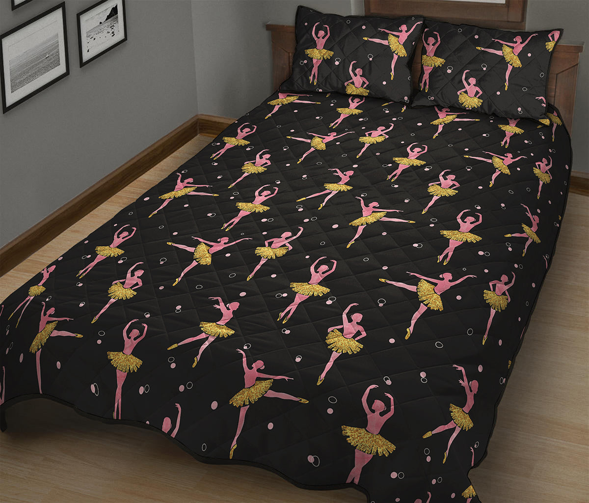 Dancing Ballet Pattern Print Quilt Bed Set