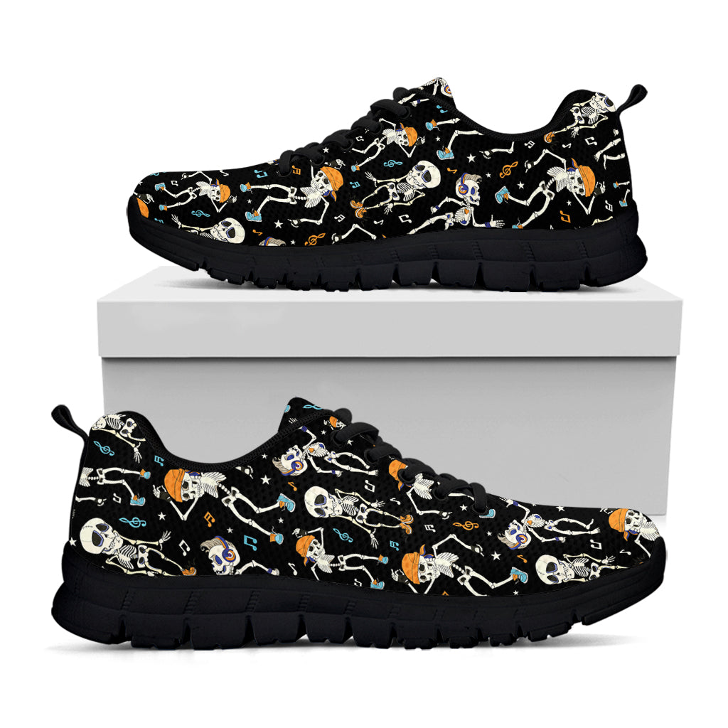 Dancing Skeleton Party Pattern Print Black Sneakers