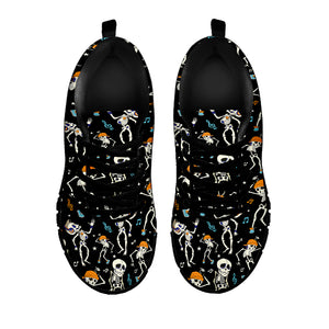 Dancing Skeleton Party Pattern Print Black Sneakers