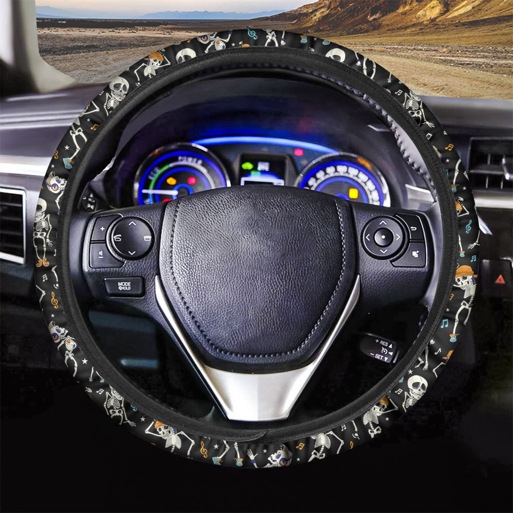 Dancing Skeleton Party Pattern Print Car Steering Wheel Cover