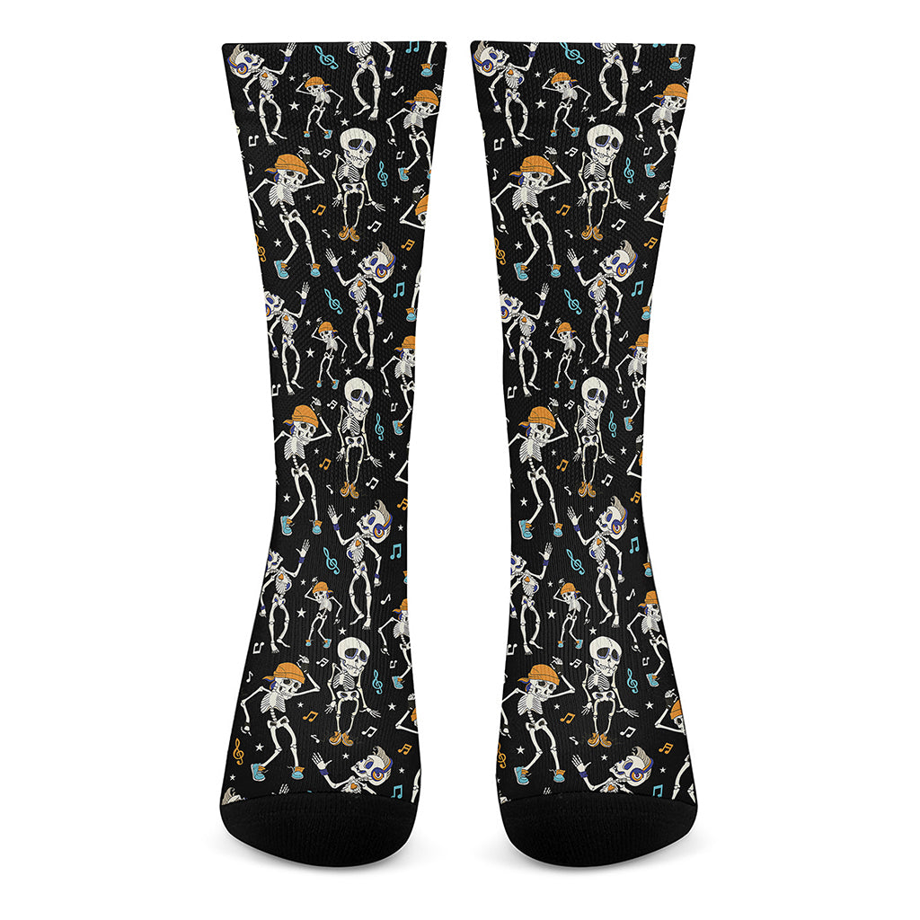 Dancing Skeleton Party Pattern Print Crew Socks