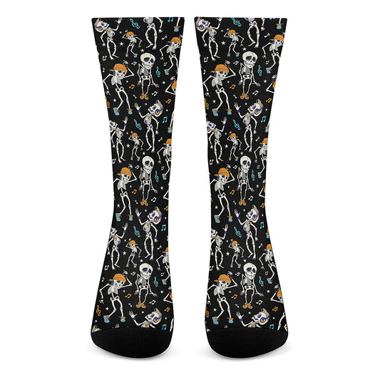 Dancing Skeleton Party Pattern Print Crew Socks