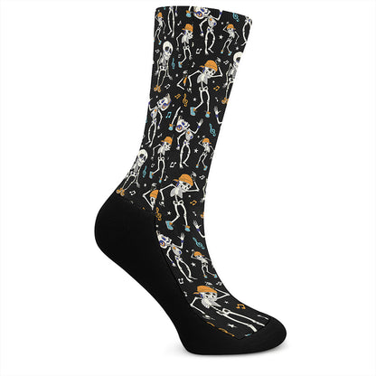 Dancing Skeleton Party Pattern Print Crew Socks