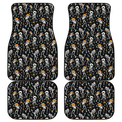 Dancing Skeleton Party Pattern Print Front and Back Car Floor Mats