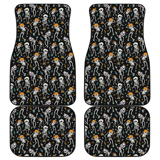 Dancing Skeleton Party Pattern Print Front and Back Car Floor Mats
