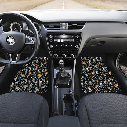 Dancing Skeleton Party Pattern Print Front and Back Car Floor Mats