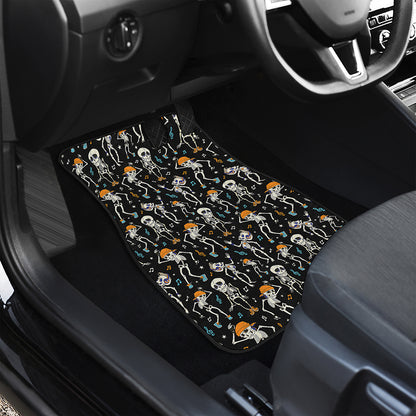 Dancing Skeleton Party Pattern Print Front and Back Car Floor Mats