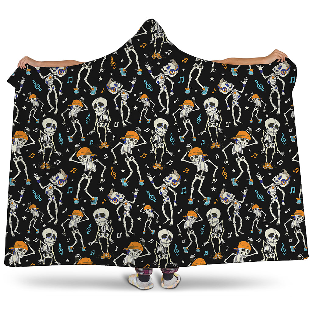 Dancing Skeleton Party Pattern Print Hooded Blanket