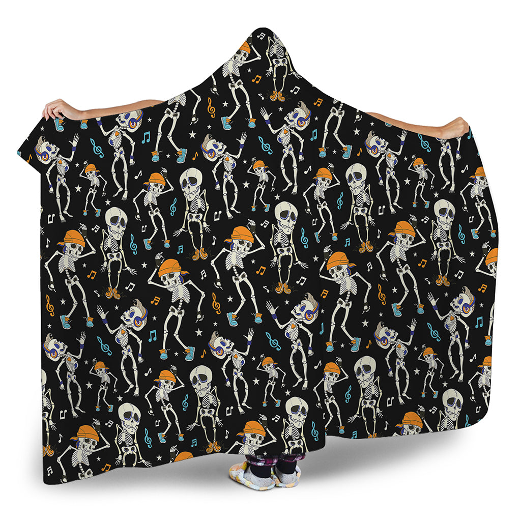 Dancing Skeleton Party Pattern Print Hooded Blanket