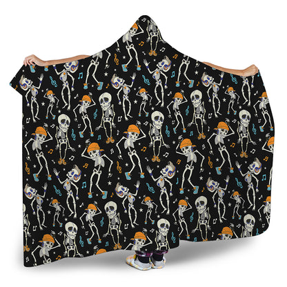 Dancing Skeleton Party Pattern Print Hooded Blanket