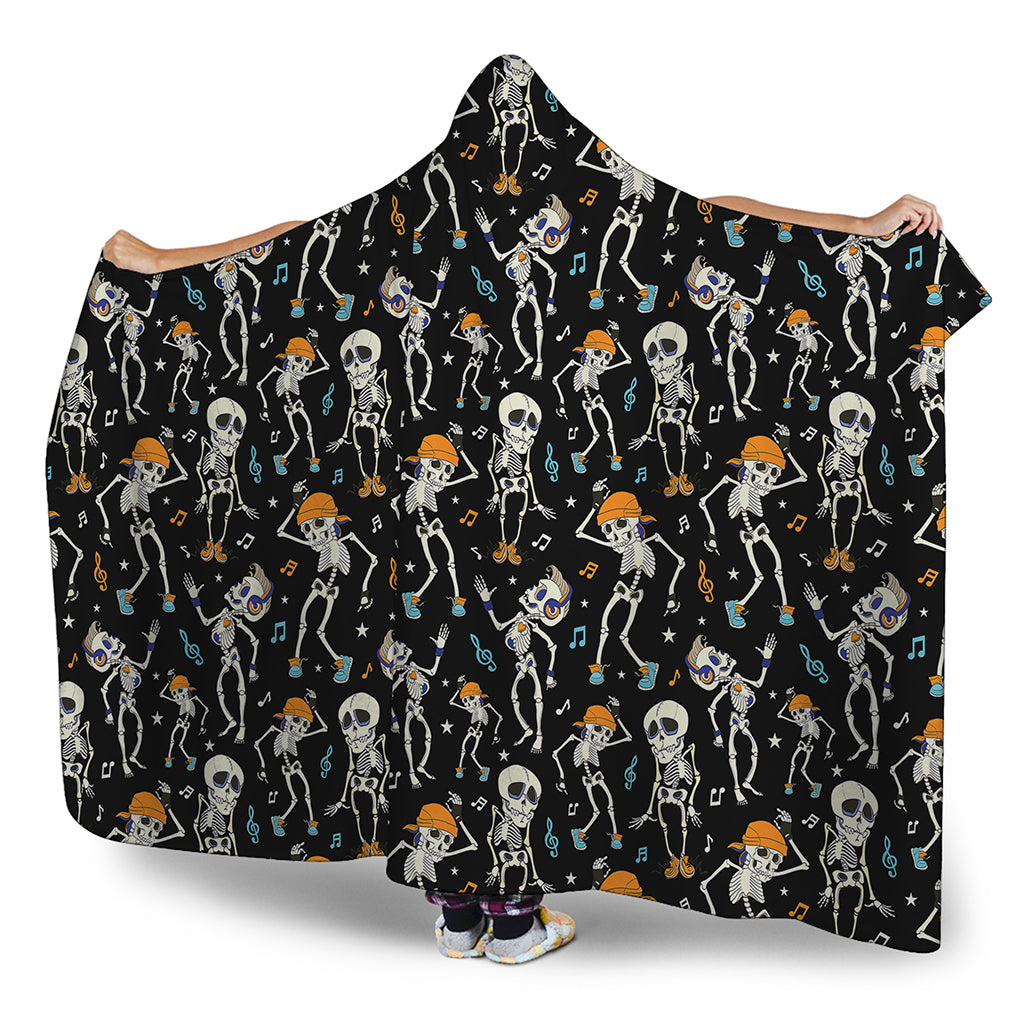 Dancing Skeleton Party Pattern Print Hooded Blanket