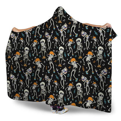 Dancing Skeleton Party Pattern Print Hooded Blanket