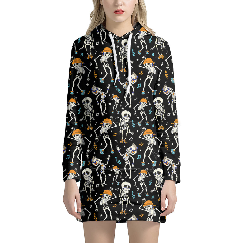 Dancing Skeleton Party Pattern Print Hoodie Dress