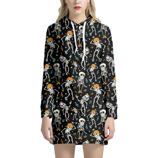Dancing Skeleton Party Pattern Print Hoodie Dress