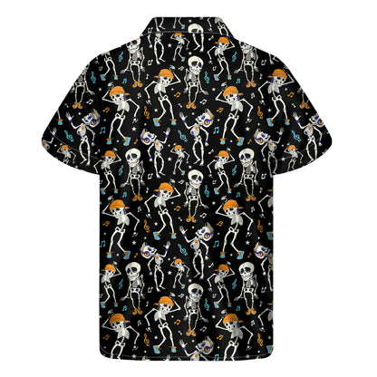 Dancing Skeleton Party Pattern Print Men's Short Sleeve Shirt
