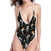 Dancing Skeleton Party Pattern Print One Piece High Cut Swimsuit