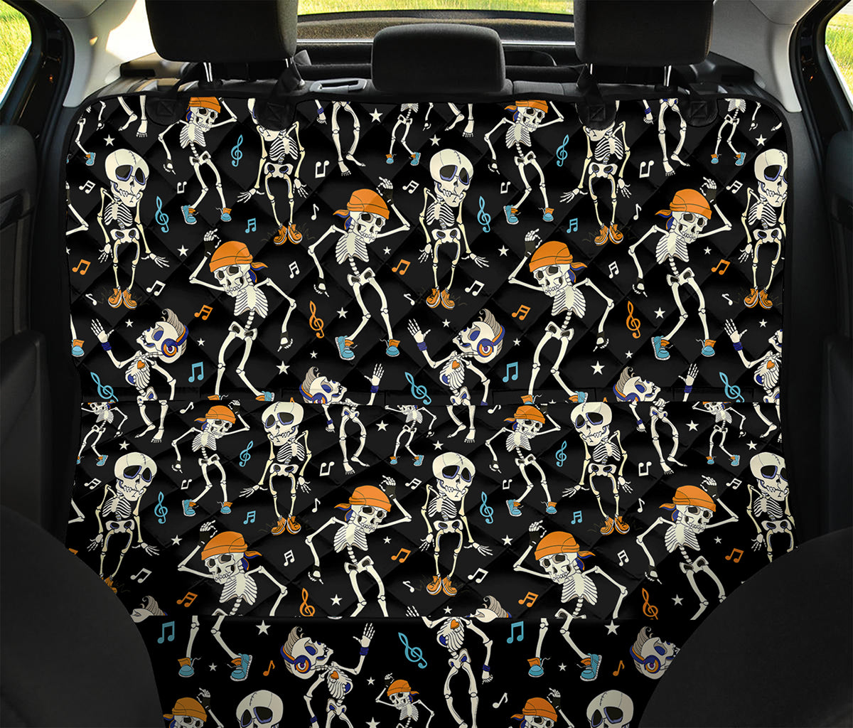Dancing Skeleton Party Pattern Print Pet Car Back Seat Cover