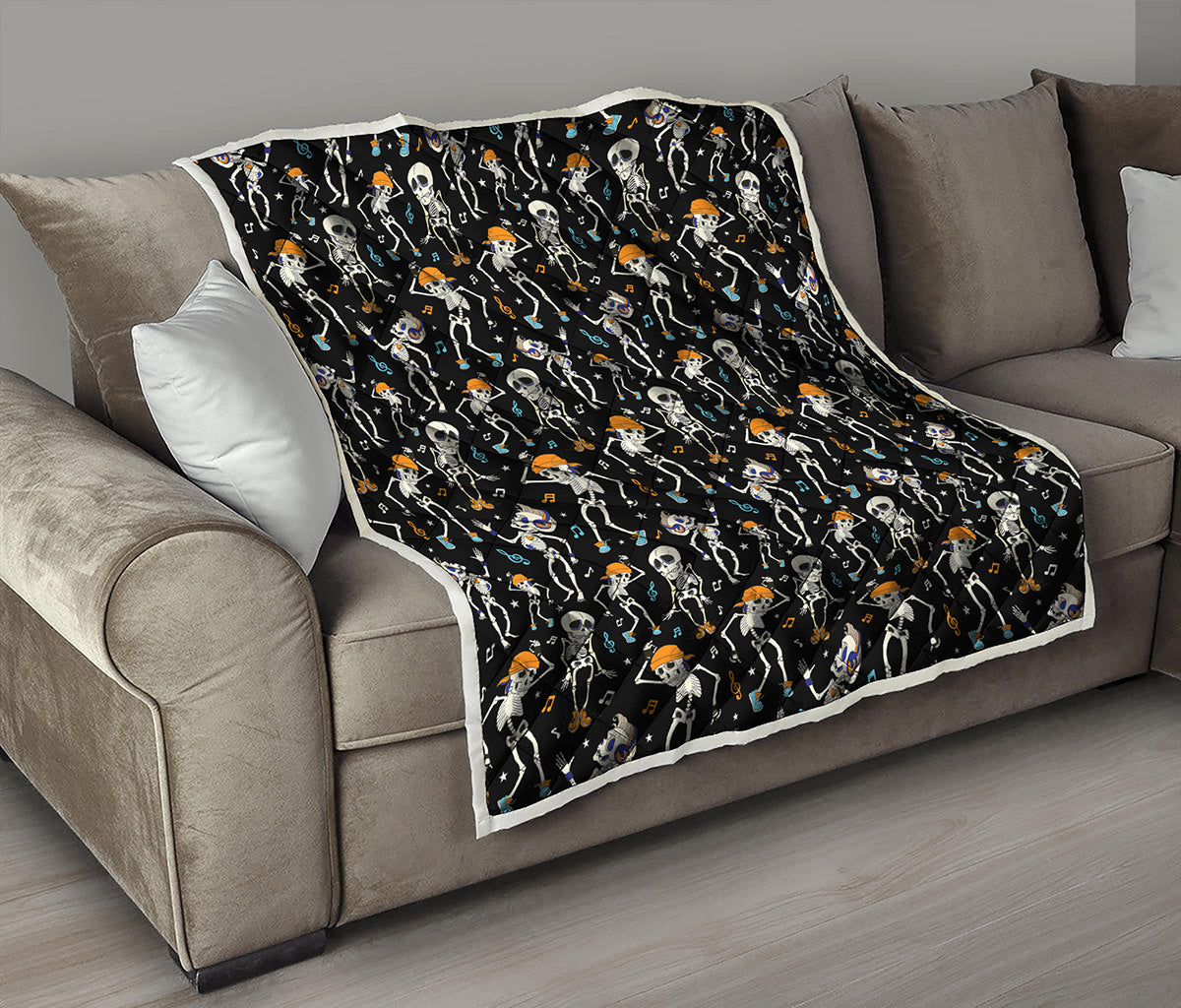 Dancing Skeleton Party Pattern Print Quilt