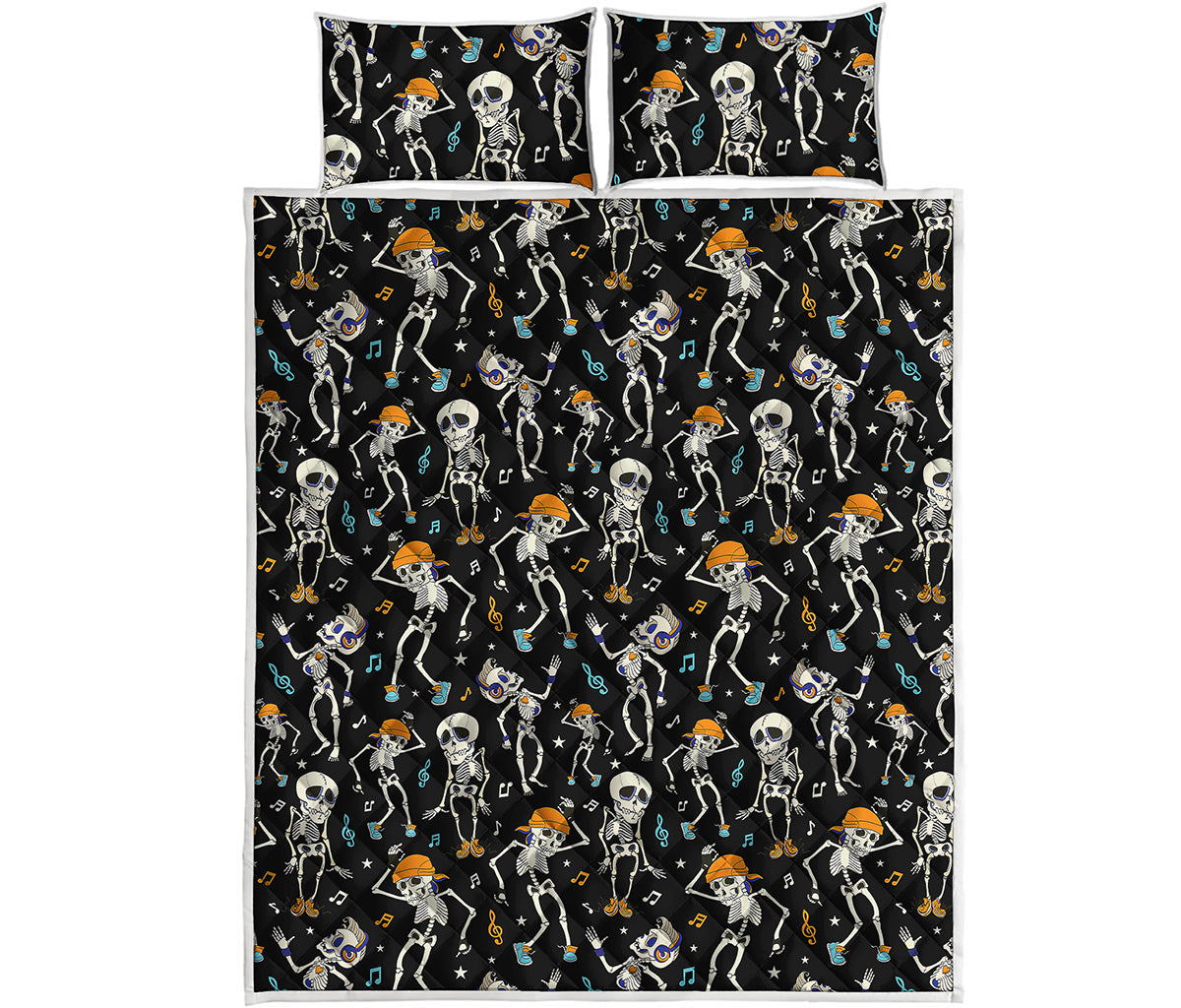 Dancing Skeleton Party Pattern Print Quilt Bed Set