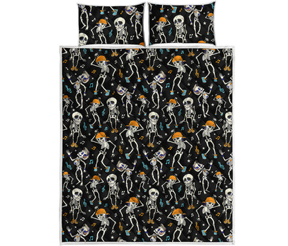Dancing Skeleton Party Pattern Print Quilt Bed Set