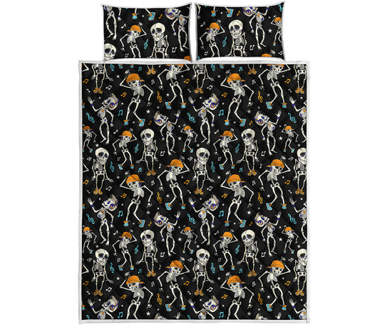 Dancing Skeleton Party Pattern Print Quilt Bed Set