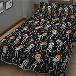 Dancing Skeleton Party Pattern Print Quilt Bed Set