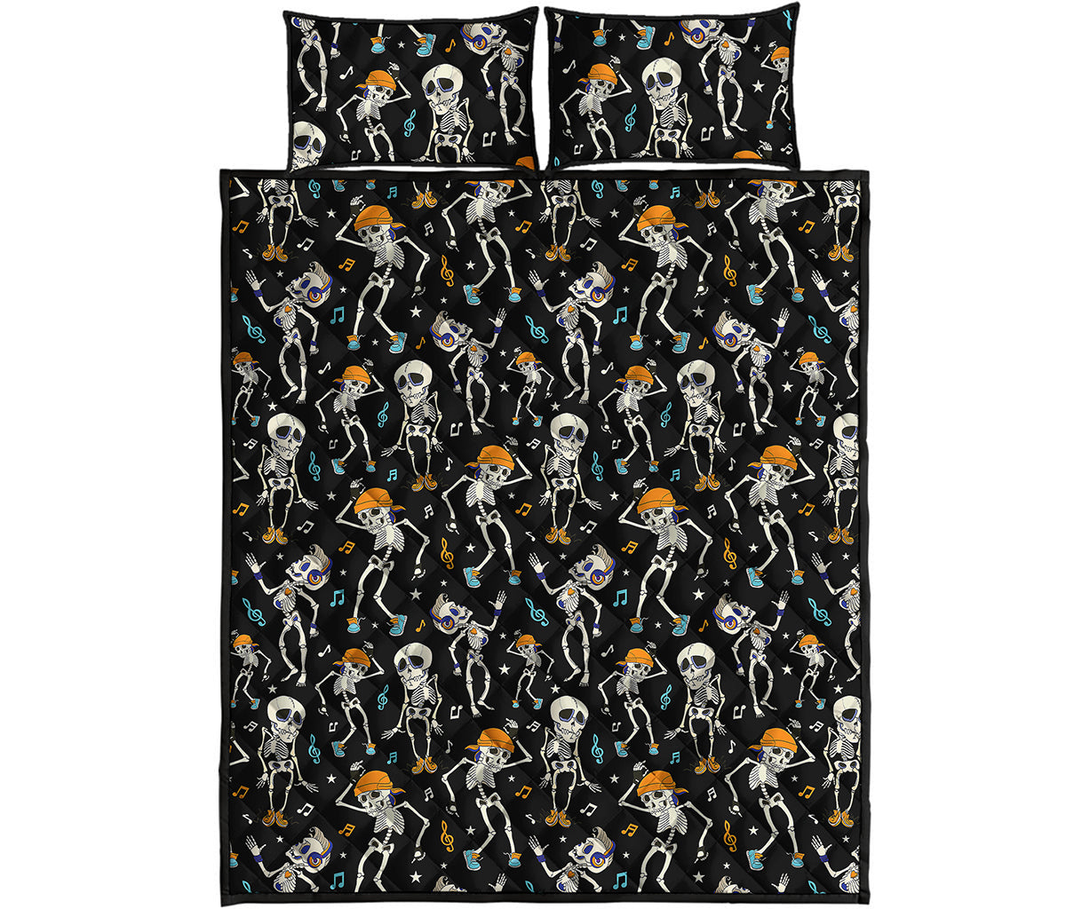 Dancing Skeleton Party Pattern Print Quilt Bed Set