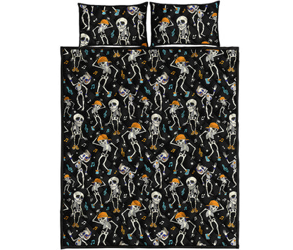 Dancing Skeleton Party Pattern Print Quilt Bed Set