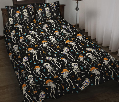 Dancing Skeleton Party Pattern Print Quilt Bed Set