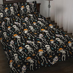Dancing Skeleton Party Pattern Print Quilt Bed Set