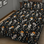 Dancing Skeleton Party Pattern Print Quilt Bed Set