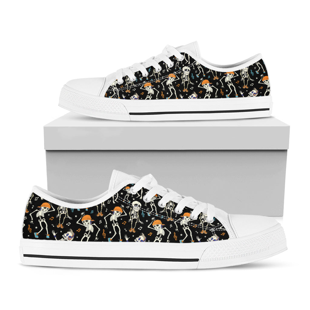 Dancing Skeleton Party Pattern Print White Low Top Shoes