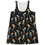 Dancing Skeleton Party Pattern Print Women's Racerback Tank Top