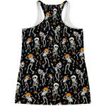 Dancing Skeleton Party Pattern Print Women's Racerback Tank Top
