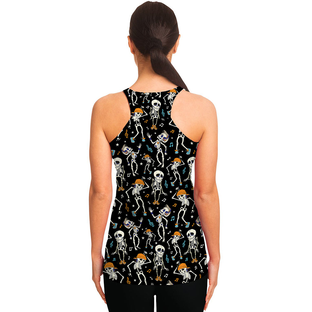 Dancing Skeleton Party Pattern Print Women's Racerback Tank Top