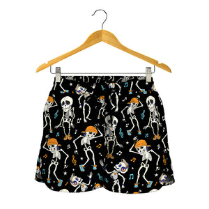 Dancing Skeleton Party Pattern Print Women's Shorts