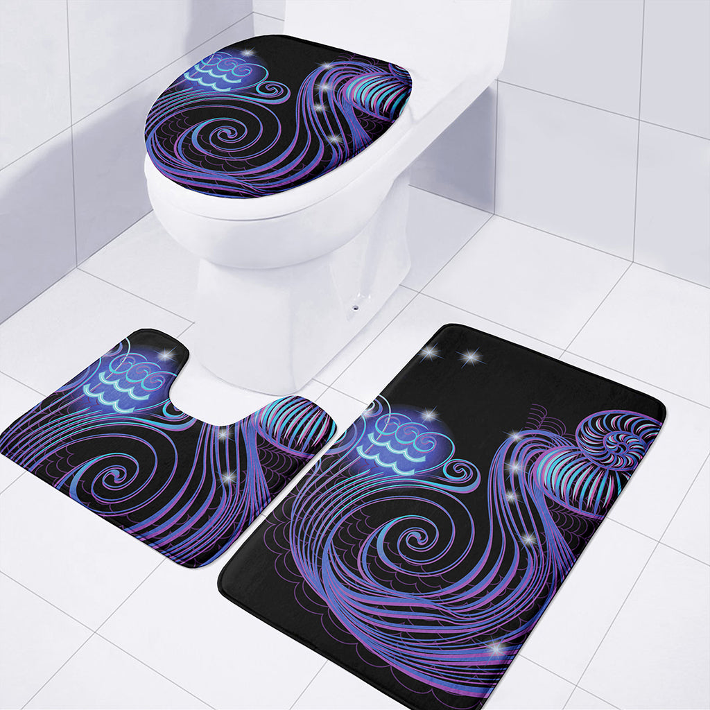 Dark Aquarius Zodiac Sign Print 3 Piece Bath Mat Set