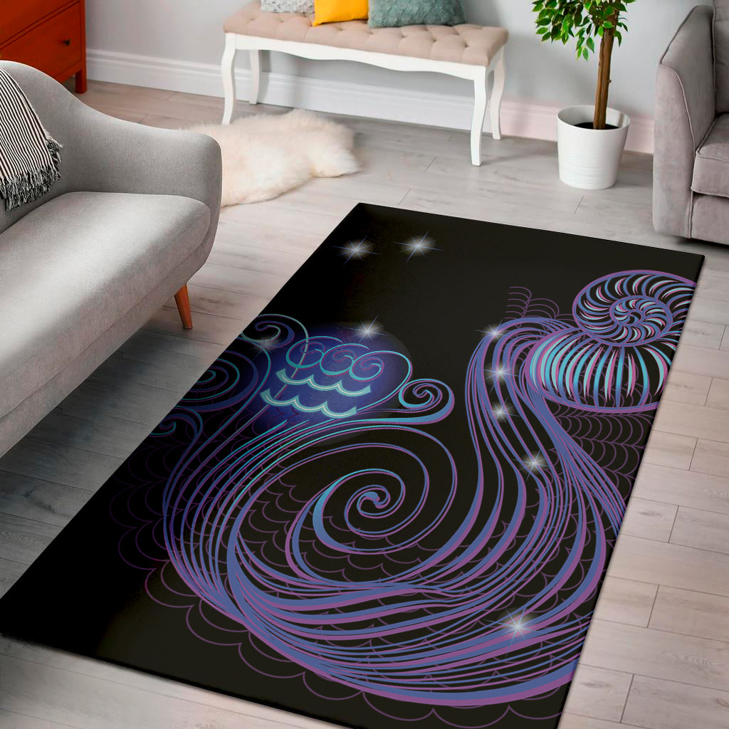 Dark Aquarius Zodiac Sign Print Area Rug