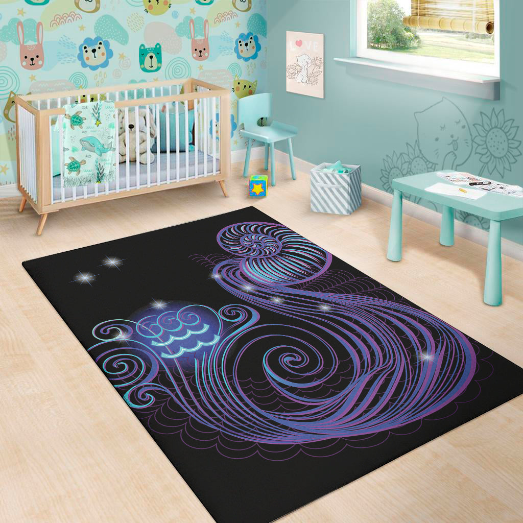 Dark Aquarius Zodiac Sign Print Area Rug