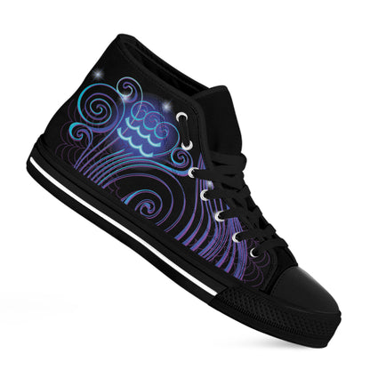 Dark Aquarius Zodiac Sign Print Black High Top Shoes