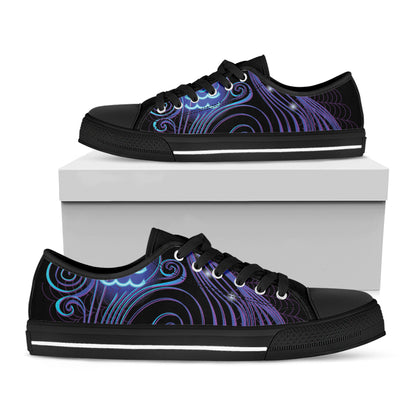 Dark Aquarius Zodiac Sign Print Black Low Top Shoes 