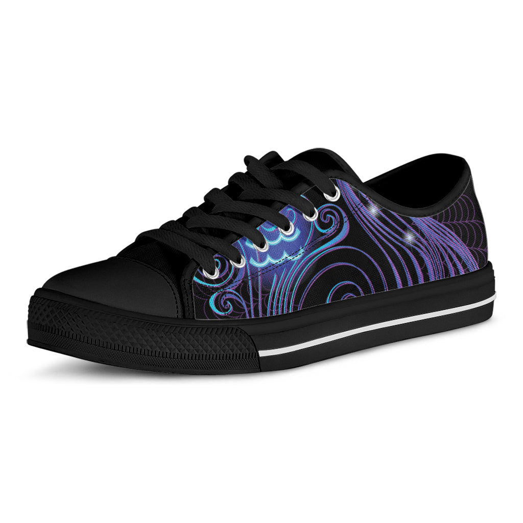 Dark Aquarius Zodiac Sign Print Black Low Top Shoes 
