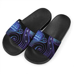 Dark Aquarius Zodiac Sign Print Black Slide Sandals