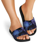 Dark Aquarius Zodiac Sign Print Black Slide Sandals